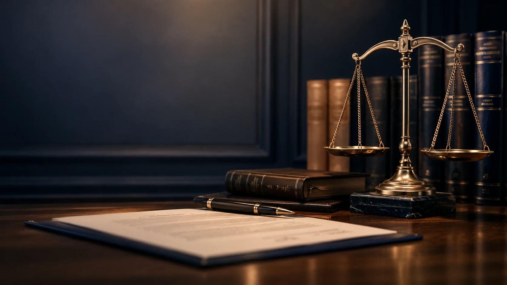 Imagem institucional com documentos e símbolo da Justiça
